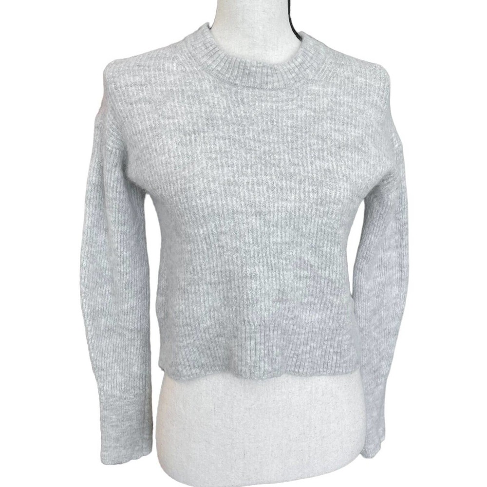 Quince Womens Crew Neck Sweater Alpaca Wool Ribbed Pullover Gray Sz M